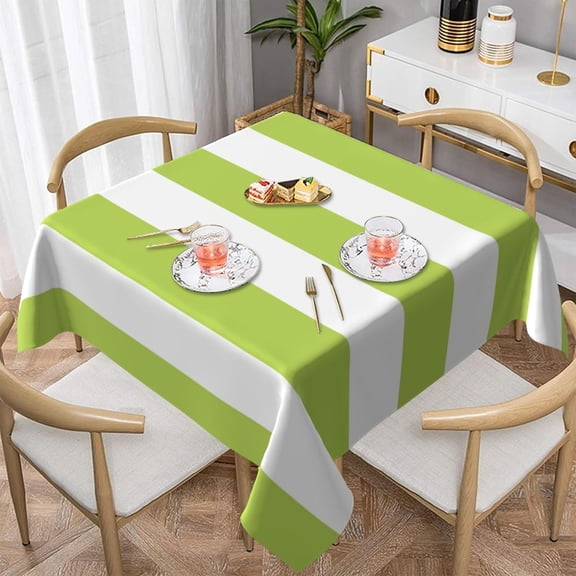 Green Stripes, White Stripes, Soft Tablecloth Square Dinng Table Covers for Kitchen & Table Linens 52" x 52"