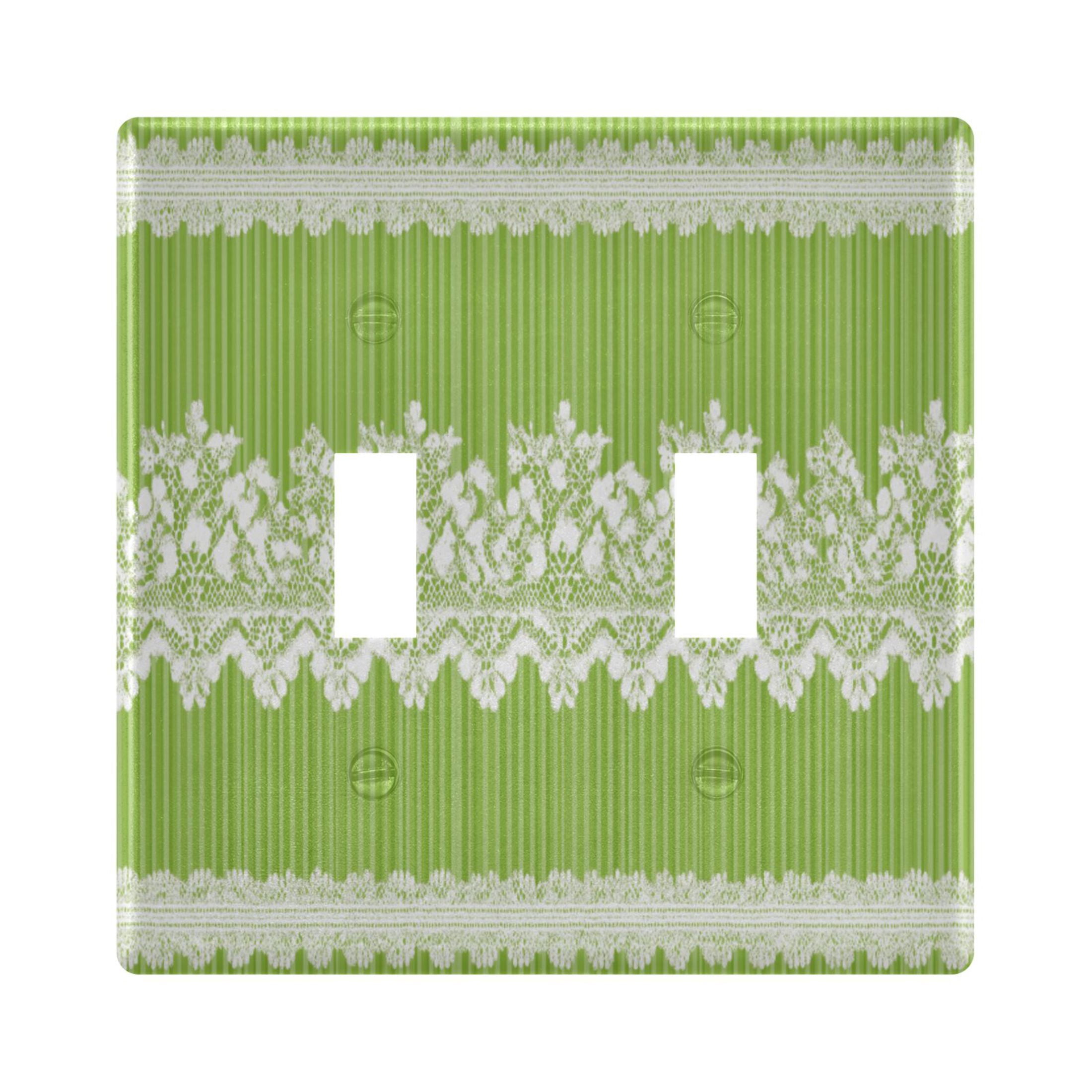 Green Stripes with Lace Border Light Switch Cover Electrical Outlet ...
