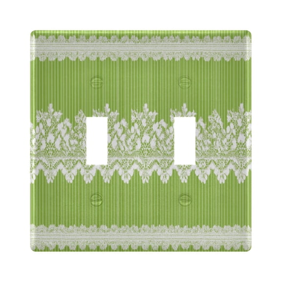 Green Stripes with Lace Border Light Switch Cover Electrical Outlet Cover Replaceable Wall Plates 2-Gang