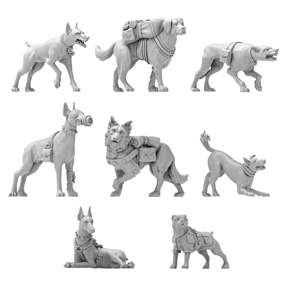 Green Stuff World War Dogs Miniatures Set  1:48 Scale Unpainted Resin Figures for Tabletop Games, Dioramas, and Miniature Painting  3D Printed Fantasy Creatures for Hobby & RPG Collections