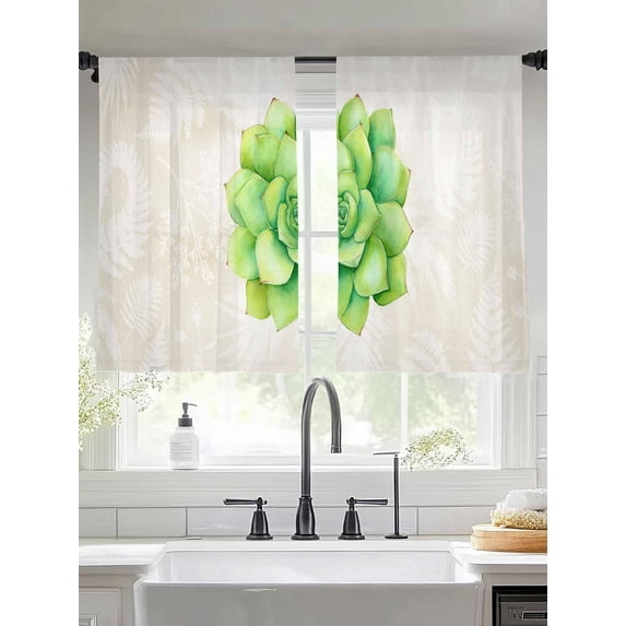 Green Succulent Sheer Curtains 45 Inches Long 2 Panels Green Leaves Ferns Plants Abstract Light Filtering Semi Sheer Window Curtains Drapes for Bedroom Living Room 52"x45"