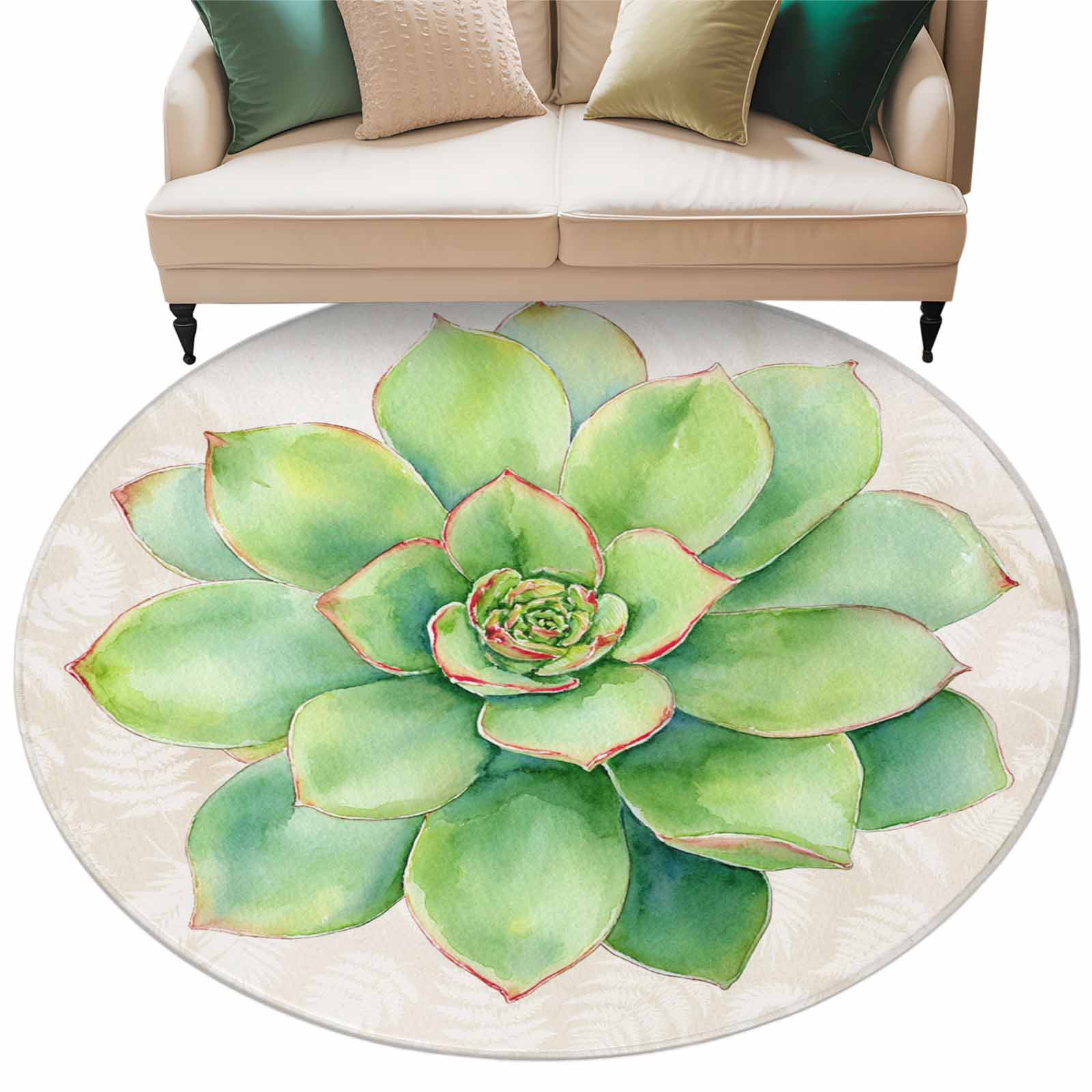 Green Succulent Washable Area Rug 6 ft Green Leaves Plants Abstract Art ...