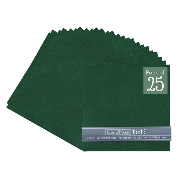 Green Suede 15x15 Uncut Art Mat Board - No Opening - 25 Mats