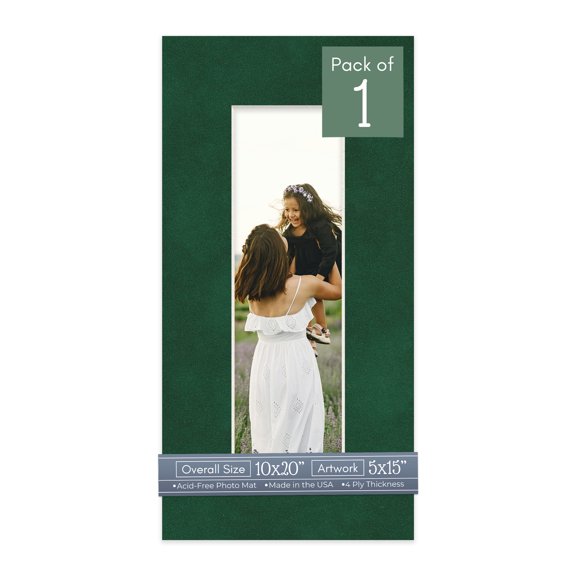 Green Suede Picture Frame Mat for 10x20 Frames - Fits 5x15 Photos - 1 Mat