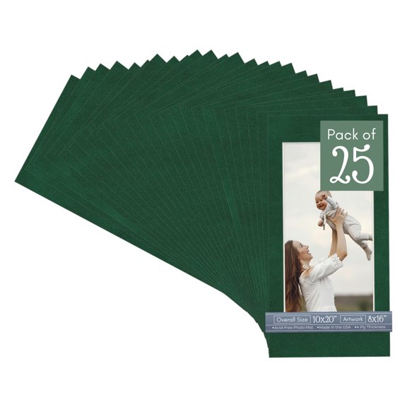 Green Suede Picture Frame Mat for 10x20 Frames - Fits 8x16 Photos - 25 Mats