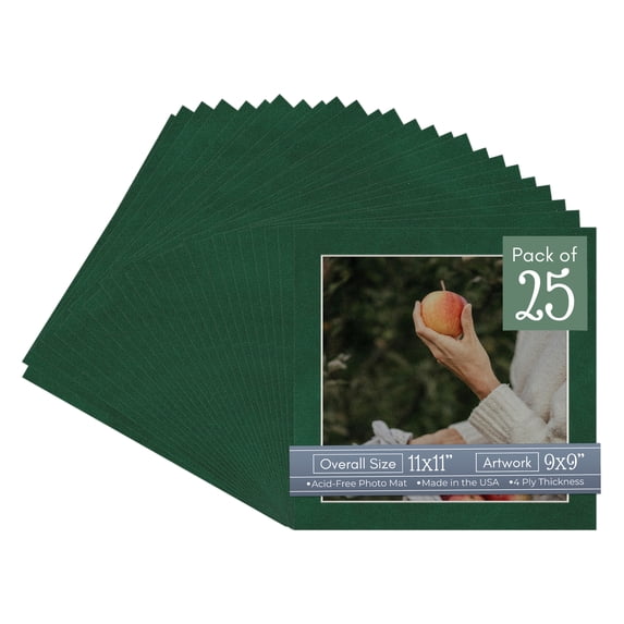 Green Suede Picture Frame Mat for 11x11 Frames - Fits 9x9 Photos - 25 Mats