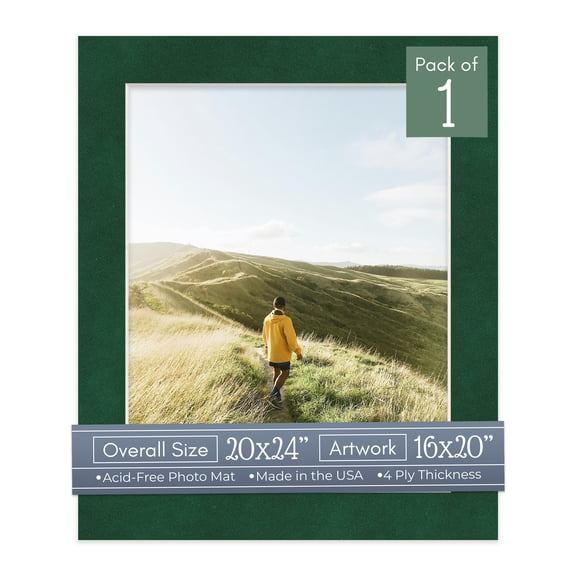 Green Suede Picture Frame Mat for 20x24 Frames - Fits 16x20 Photos - 1 Mat