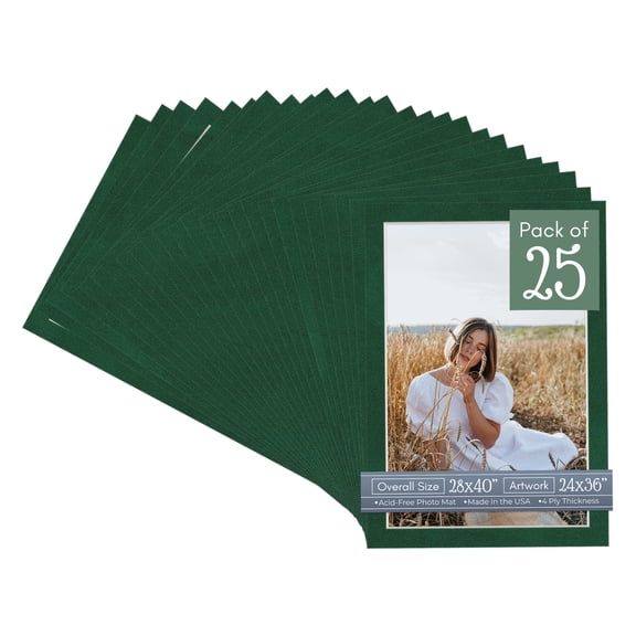 Green Suede Picture Frame Mat for 28x40 Frames - Fits 24x36 Photos - 25 Mats