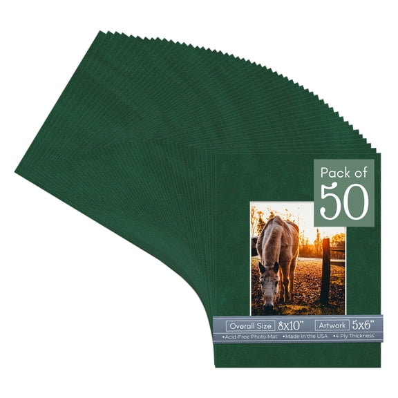 Green Suede Picture Frame Mat for 8x10 Frames - Fits 5x6 Photos - 50 Mats