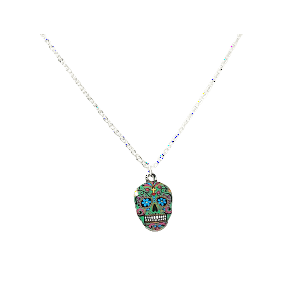 Green Sugar Skull Pendant Necklace