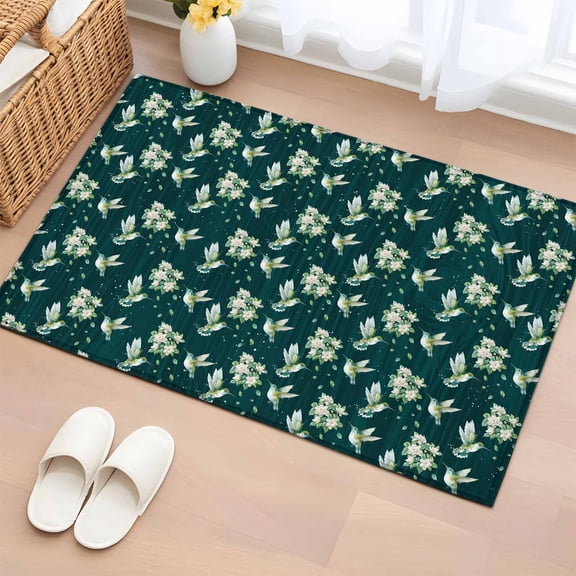 Green Summer Botanical Entryway Rug 2'x3'&nbsp; Non Slip Front Door Mats, Spring Floral Birds Farmhouse Entrance Rugs Indoor Outdoor Carpet, Washable Floor Mats Small Area Rug for Bedroom Kitchen