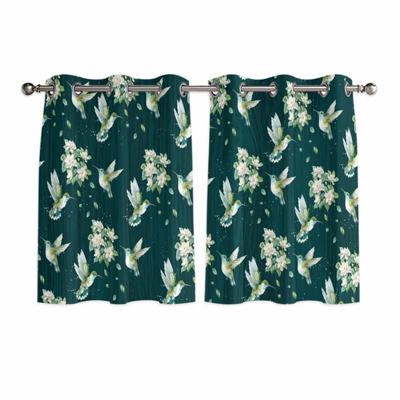 Green Summer Botanical Kitchen Curtains Window Panels, Spring Floral Birds Farmhouse Insulated Window Treatment Curtain, Grommet Curtains for Bedroom/Living Room/Bathroom, 2 Piece 52"Wx45"L