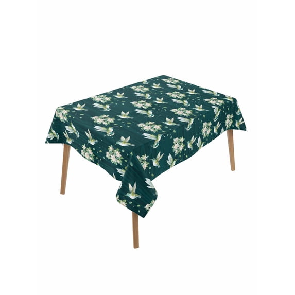 Green Summer Botanical Table Cloth, Waterproof Tablecloth for Rectangle Tables, Spring Floral Birds Farmhouse Reusable Washable Fabric Table Cover for Restaurant Kitchen Dining Tables 52"x70"