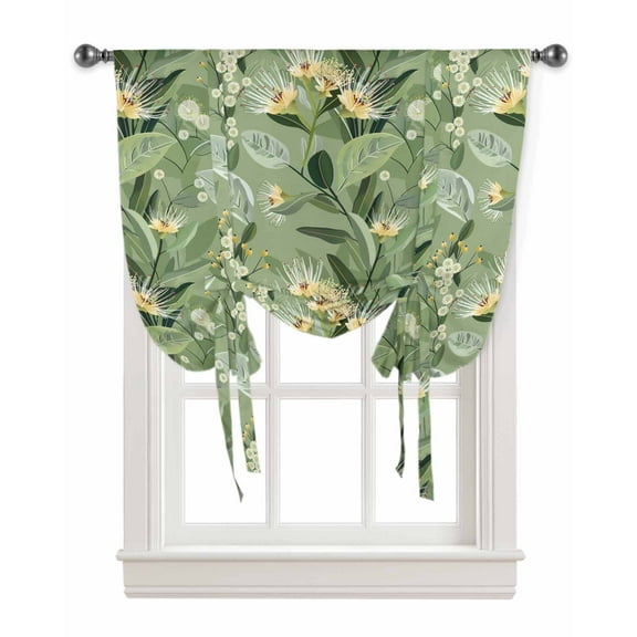 Green Summer Botanical Tie Up Curtains for Kitchen Bathroom Bedroom Windows 54 Inch Length, Yellow Spring Floral Balloon Drape Curtains Shade Rod Pocket Drapery Curtain Panel, 42"x63"