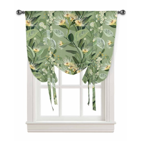 Green Summer Botanical Tie Up Curtains for Kitchen Bathroom Bedroom Windows 63 Inch Length, Yellow Spring Floral Balloon Drape Curtains Shade Rod Pocket Drapery Curtain Panel, 52"x63"