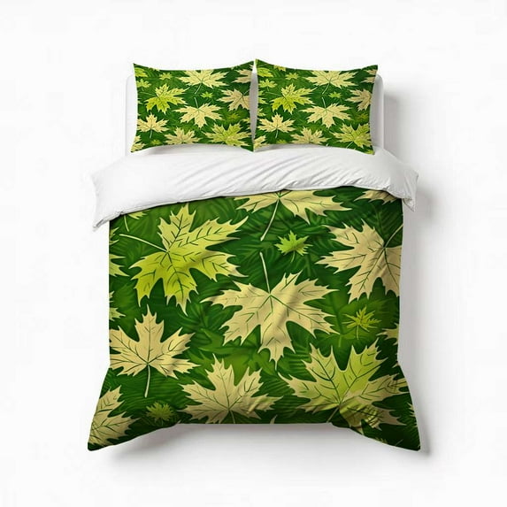 Green Summer Leaves Maple Leaf Bedding Set 3 Pcs Soft Microfiber Quilt Cover For Bedroom Decor, Comforter Cover With 2 Pillowcase