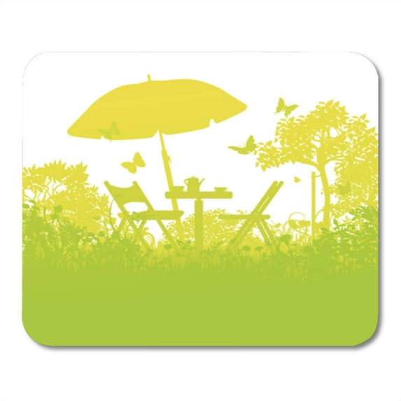 Green Summer Two Garden Chairs Umbrella in The Orchard Mousepad Mouse Pad Mouse Mat 9x10 inch