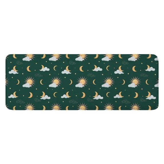 Green Sun Moon Cloud Pattern Kitchen Rug Mat,Kitchen Runner Rugs Non Skid Washable,Decorative Kitchen Floor Mats for Kitchen,Sink,Laundry,17"x47.2"