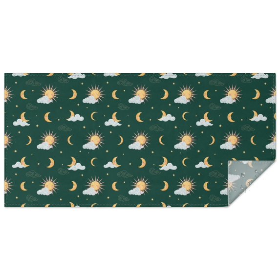 Green Sun Moon Cloud Pattern Rectangle Tablecloth 60"x120",Waterproof Polyester Rectangle Table Cloth, Wipeable Spillproof Polyester Tablecloth for Dining, Camping, Indoor and Outdoor