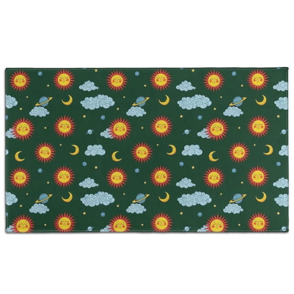 Green Sun Moon Cloud Planet Pattern Door Rugs,Washable Non Slip Door Mats Indoor,Decorative Door Mats,Entry Mat Indoor for Entrance,Bedroom,Kitchen,Bathroom,17"x30"