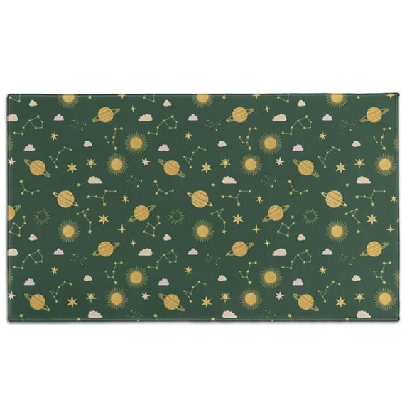 Green Sun Moon Star Planet Cloud Pattern Door Rugs,Washable Non Slip Door Mats Indoor,Decorative Door Mats,Entry Mat Indoor for Entrance,Bedroom,Kitchen,Bathroom,17"x30"
