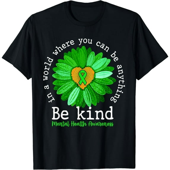 Green Sunflower Be Kind Tee Mental Health Awareness Support T-Shirt