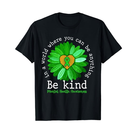 Green Sunflower Be Kind Tee Mental Health Awareness Support T-Shirt