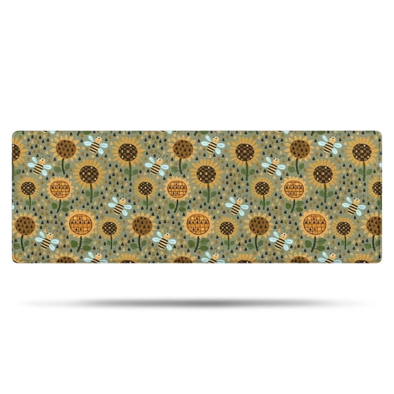 Green Sunflower Bee Pattern Bathroom Rugs Mat,Non Slip Microfiber Bathroom Rug,Rubber Backing,Soft Bathroom Mats for Bathroom Floor,Tub and Shower,47x17in(120x43cm)