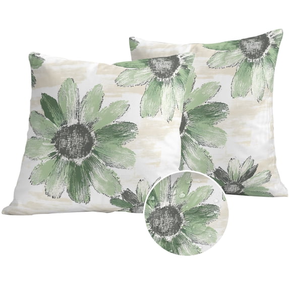 Green Sunflower Outdoor Pillow Covers 24x24 Set of 2,Waterproof Patio Throw Pillowcase Protectors,Spring Summer Botanical Flowers Square Decorative Pillow Shams Cushion Covers for Seat Bed Couch Sofa