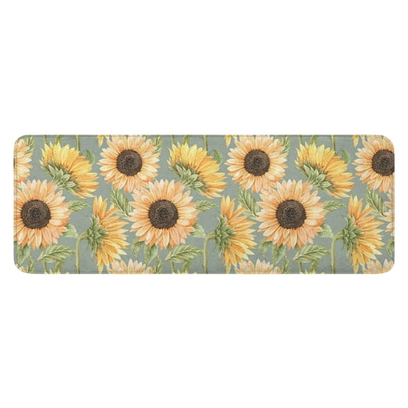Green Sunflower Pattern Kitchen Rug Mat,Kitchen Runner Rugs Non Skid Washable,Decorative Kitchen Floor Mats for Kitchen,Sink,Laundry,17"x47.2"