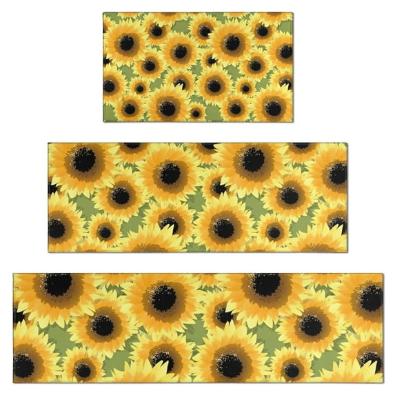 Green Sunflower Pattern Kitchen Rugs Sets Of 3,Kitchen Runner Rugs Non Skid Washable,Decorative Kitchen Floor Mats for Kitchen,Sink,Laundry,17"x30"+ 17"x47" + 17"x59"