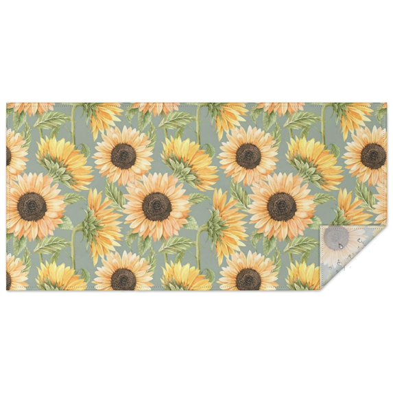 Green Sunflower Pattern Rectangle Tablecloth 60"x120",Waterproof Polyester Rectangle Table Cloth, Wipeable Spillproof Polyester Tablecloth for Dining, Camping, Indoor and Outdoor