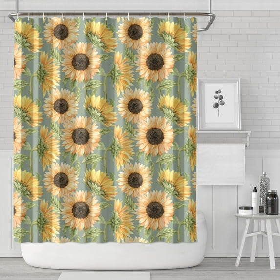 Green Sunflower Pattern Shower Curtain 72"x84" ,Bathroom Decorative Shower Curtains Set with 12 Hooks,Modern Waterproof Washable Shower Curtain