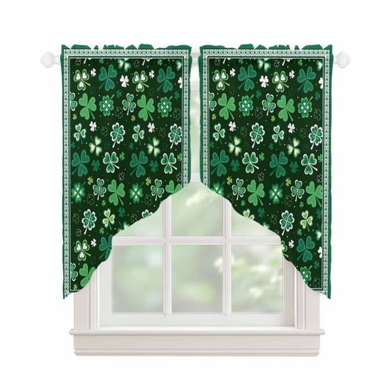 Green Swag Valances for Windows, St. Patrick's Day Shamrock Spring Checkered Rod Pocket Sheer Valances for Small Windows, Swag Toppers Light Filtering for Kitchen Living Room 2 Panels 28''x36''
