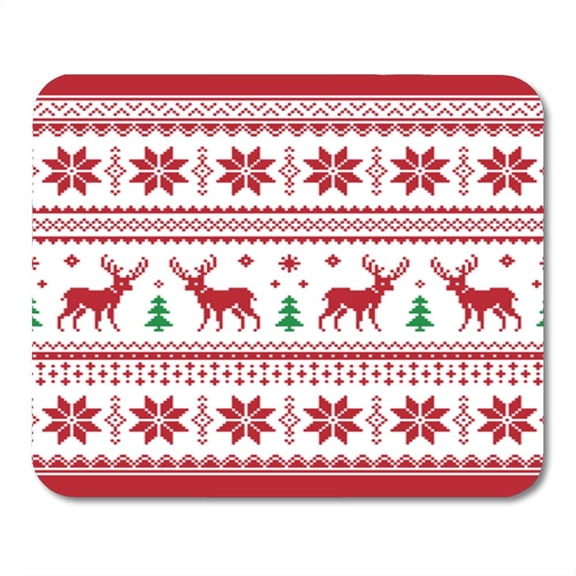 Green Sweater Christmas and Winter Knitted with Deer Scandynavian Style Red Nordic Mousepad Mouse Pad Mouse Mat 9x10 inch