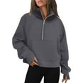 thumbnail image 1 of Green Sweaters For Women, Oversized Sweatshirt Long Sleeved Stand Collar Half Zipper & Pocket Pullover Sweater,St. Pa's Holiday Sweaters,Size:M, 1 of 4