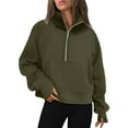 thumbnail image 1 of Green Sweaters For Women, Oversized Sweatshirt Long Sleeved Stand Collar Half Zipper & Pocket Pullover Sweater,St. Pa's Holiday Sweaters,Size:S, 1 of 4