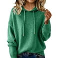 thumbnail image 1 of Green Sweaters for Women Hoodie Solid Color Loose Ladies Sweater Spring and Autumn One Word Shoulder Exposed Shoulder Hood Sweater Womens Fall Fashion Must Haves, 1 of 4