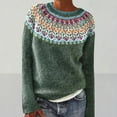 thumbnail image 1 of Green Sweaters for Women's Knitted Isle Print Retro Sweater Casual Loose Crewneck Long Sleeve Lightweight Cropped Pullover Tops Womens Fall Fashion 2025, 1 of 6