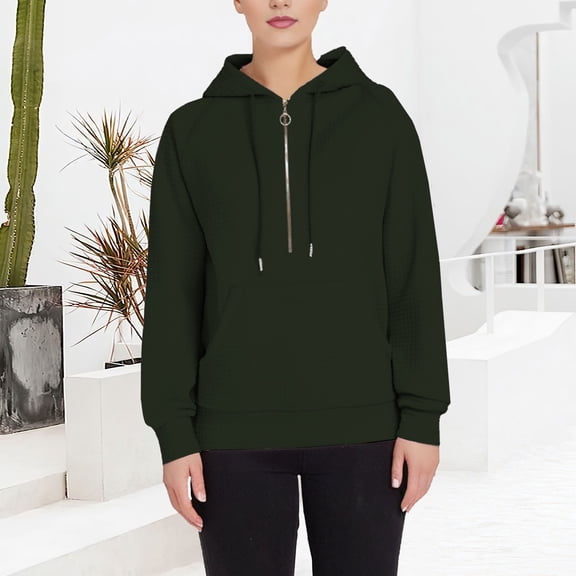 Green Sweaters for Women's Check Zipper Hoodie Long Sleeved Hoodie Womens Fall Fashion 2025