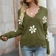 thumbnail image 1 of Green Sweaters for Women's Ripped Long Sleeved Loose Knit Sweater with Small Flower V Neck Pullover Womens Fall Fashion 2025, 1 of 6