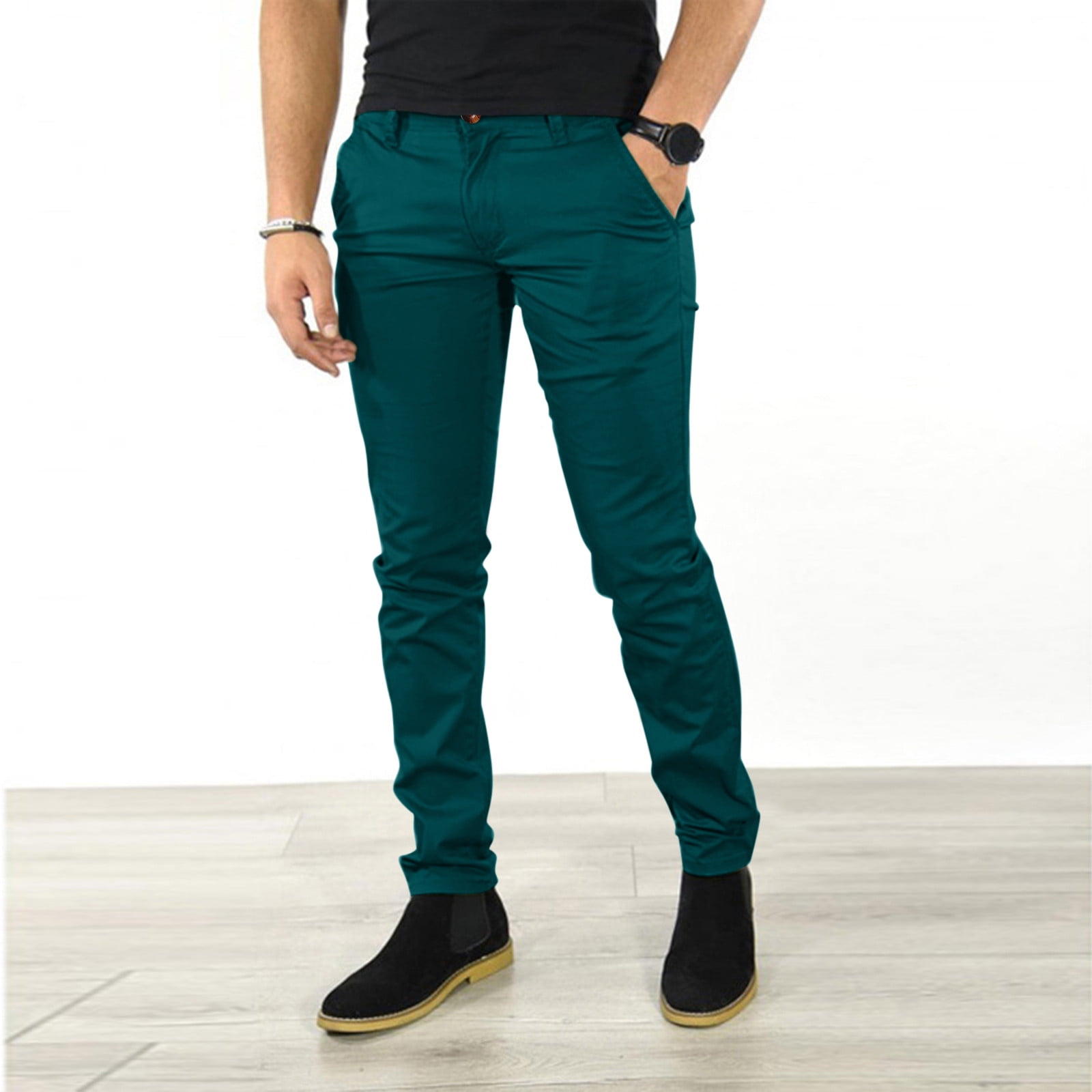 Green Sweatpants For Men Male Casual Business Solid Slim Pants Zipper Fly  Pocket Cropped Pencil Pant Trousers