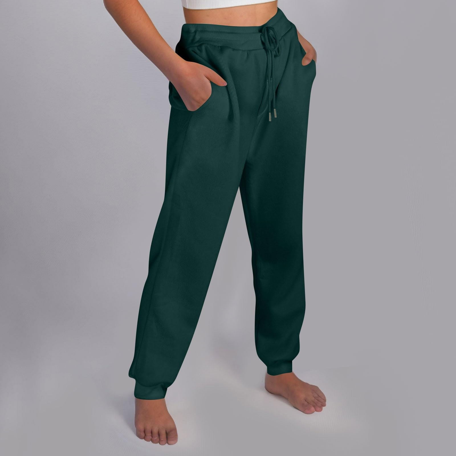 Green Sweatpants Women Straight Leg Sweatpants For Women Bottom Fleece Joggers Drawstring High Waited Tapered Yoga Pants With Pockets Fall Trendy