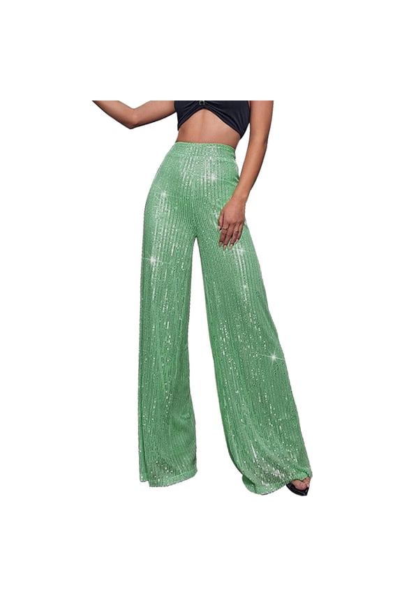 Green Sweatpants Women's High Waisted Sequin Loose Drape Wide Leg Pants Fashion Casual Pants