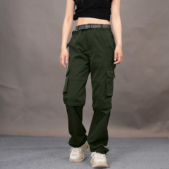 Green Sweatpants Women's Outdoor Quick Drying with Multiple Pockets and Detachable Style Elastic Windbreaker Pants