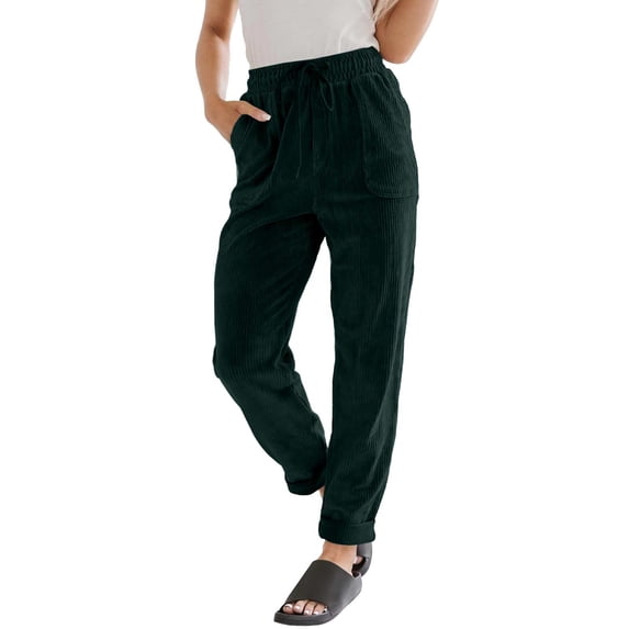 Green Sweatpants Women's Solid Color Corduroy Drawstring Elastic Tie Casual Loose Pants