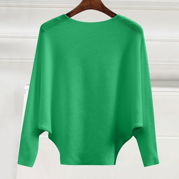 Green Sweatshirt for Women'S Autumn and Winter Fasion Off The Shoulder Long Sleeve Sleeve One Word Collar Sweater Knitted Solid Color Womens Fall Tops