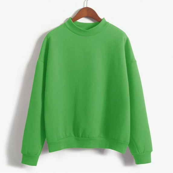 Green Sweatshirt for Women, Woman Solid Color Sweatshirts Oneck Custom Logo Knitted Pullovers Thick Autumn Winter Loose Plus Size Hoodies Womens Clothing S