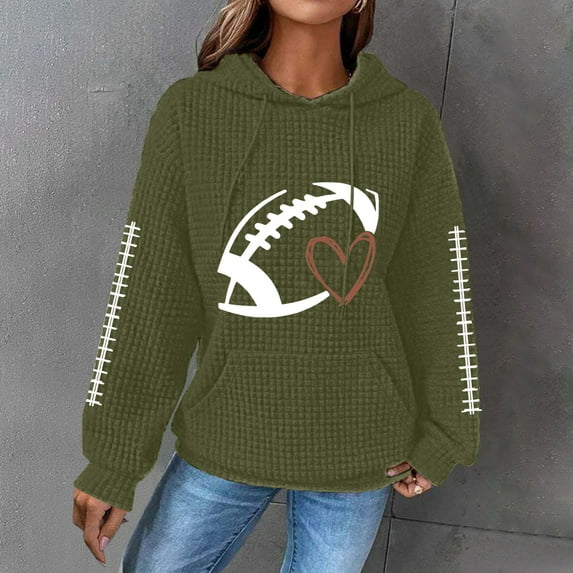 Green Sweatshirt for Women's Rugby Print Fashionable Hooded Sweatshirt Women Fall Clothes