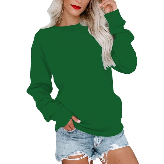 Green Sweatshirt for Womens Casual Round Neck Sweatshirt Long Sleeve Top Cute Pullover Loose Version Pullover Sweater Women Fall Clothes